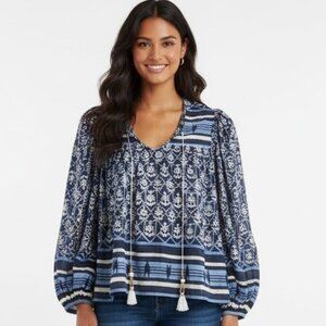 Hunter Bell Ariana Top Light Blue Navy Silk Cotton XS Like New